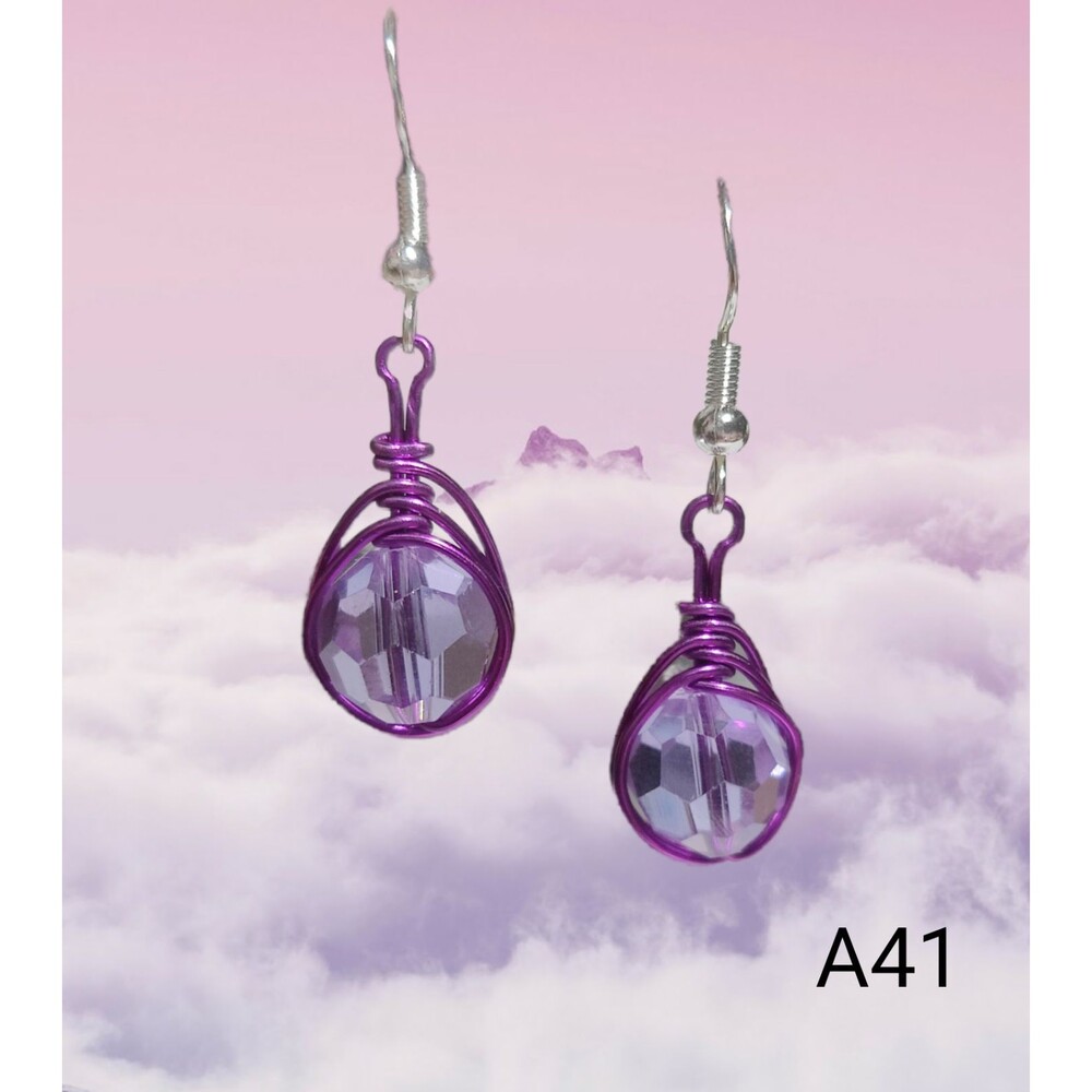 Purple Wire Wrapped Crystal Earrings